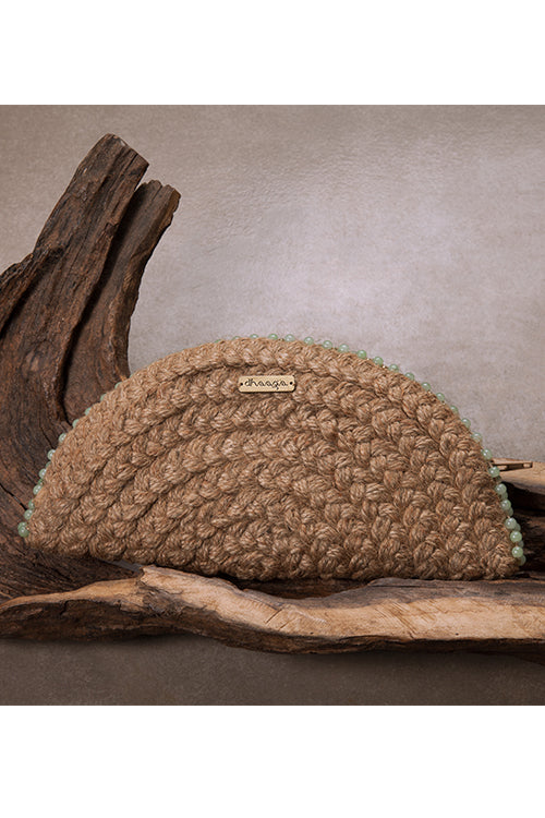 Dhaaga Naked Jute Half Moon Clutch Bag