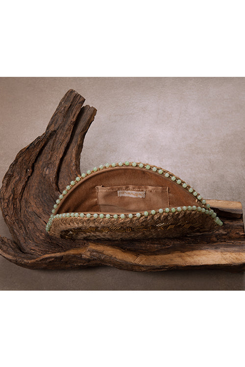 Dhaaga Naked Jute Half Moon Clutch Bag