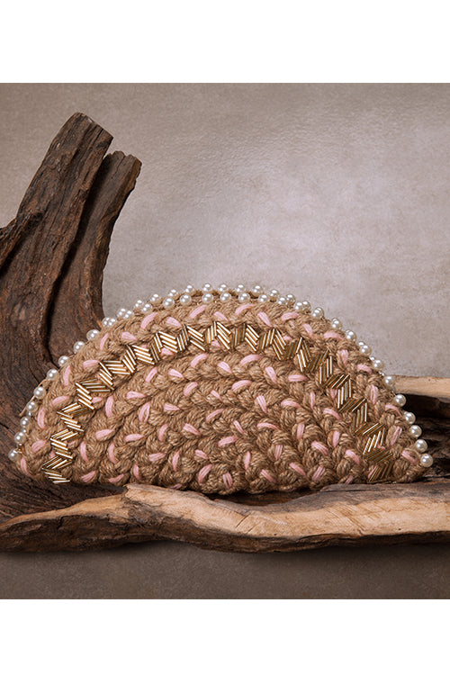 Dhaaga Powder Pink Half Moon Clutch Bag