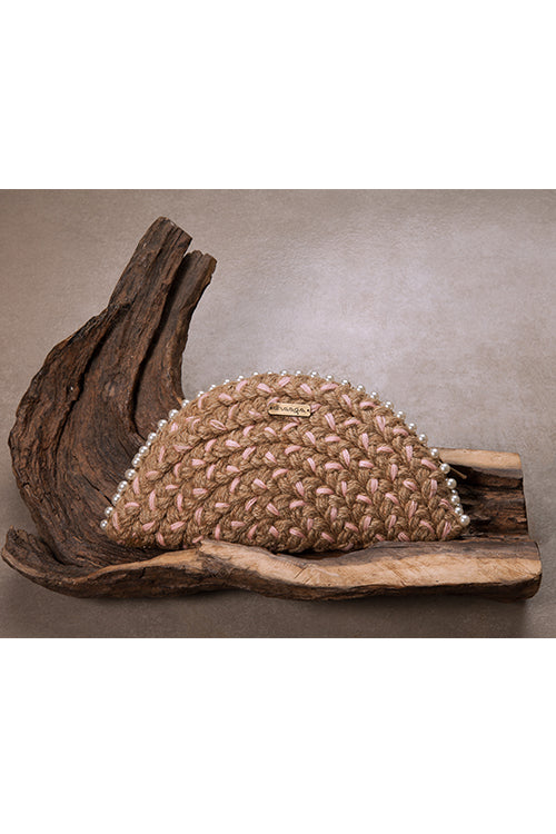 Dhaaga Powder Pink Half Moon Clutch Bag