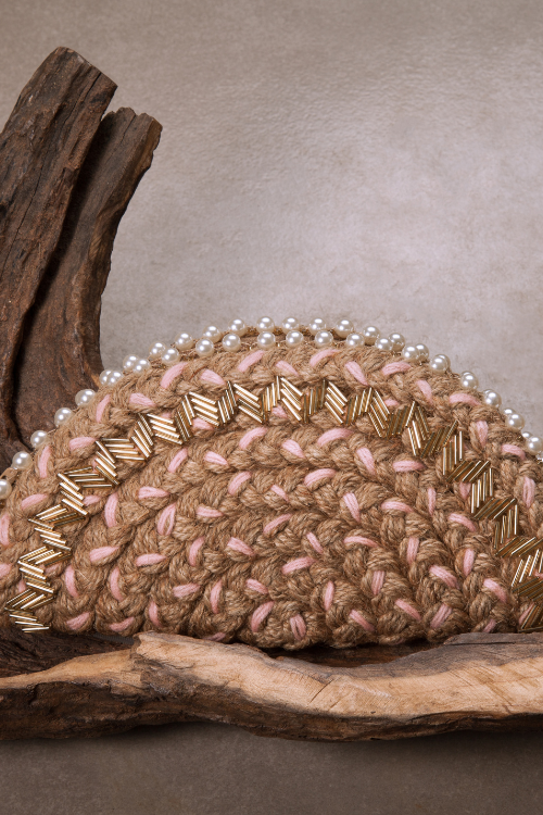 Dhaaga Powder Pink Half Moon Clutch Bag