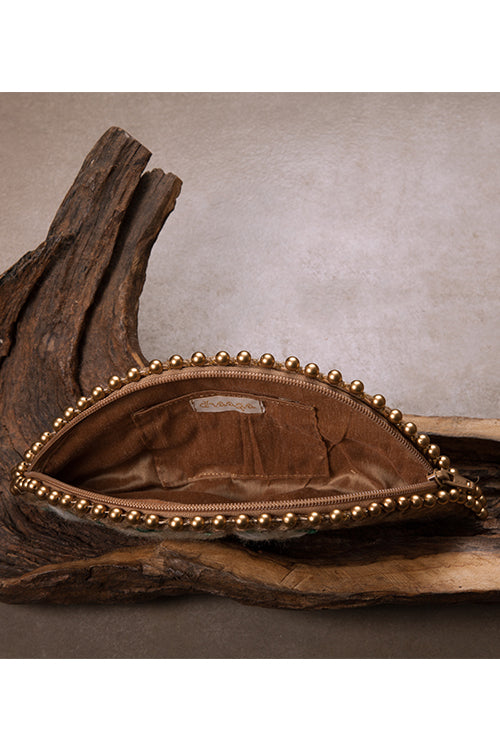 Dhaaga White Daisy Gold Half Moon Clutch Bag