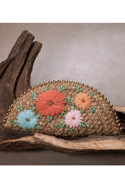 Dhaaga Pastel Gold Half Moon Clutch Bag