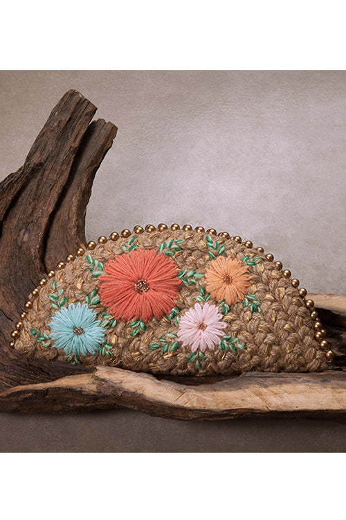 Dhaaga Pastel Gold Half Moon Clutch Bag