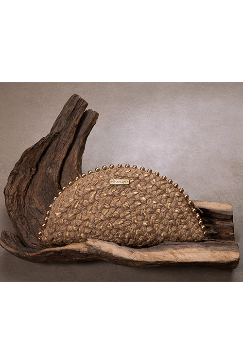 Dhaaga Pastel Gold Half Moon Clutch Bag