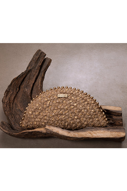 Dhaaga Pastel Gold Half Moon Clutch Bag
