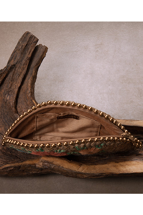 Dhaaga Pastel Gold Half Moon Clutch Bag