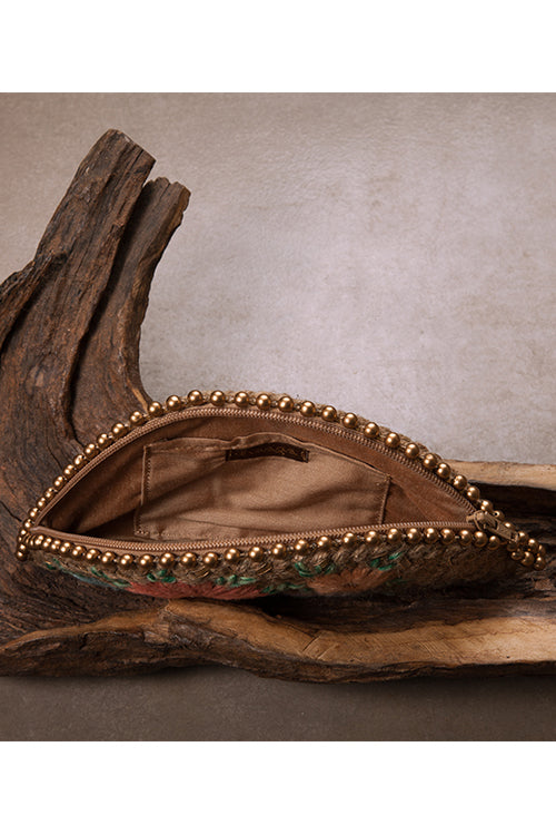Dhaaga Pastel Gold Half Moon Clutch Bag