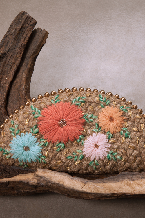 Dhaaga Pastel Gold Half Moon Clutch Bag