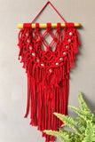 House Of Macrame Handcrafted 'Twinkle' Mirror Wall-Hanging (Red)