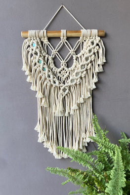 House Of Macrame Handcrafted 'Twinkle' Mirror Wall-Hanging (Off-White)