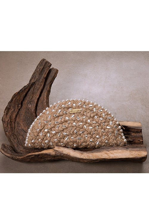 Dhaaga Yellow Dahlia Silver Half Moon Clutch Bag