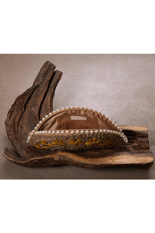 Dhaaga Canadian Lily Silver Half Moon Clutch