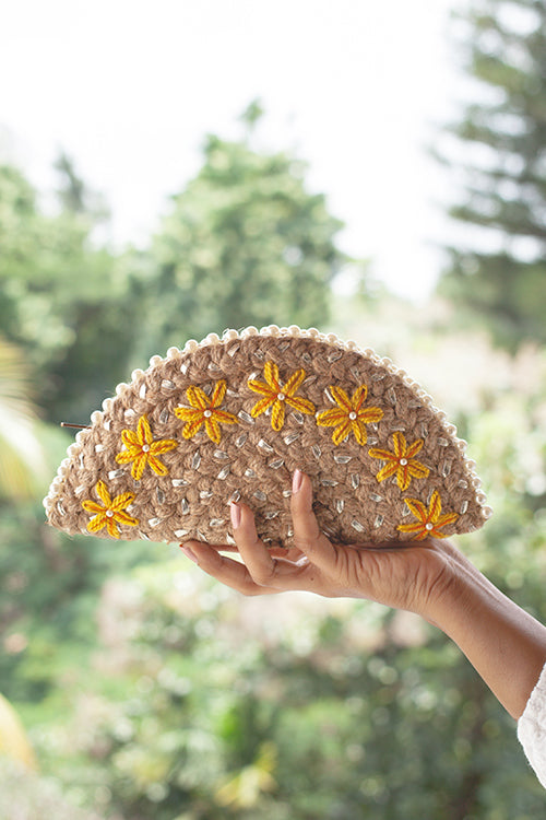 Dhaaga Canadian Lily Silver Half Moon Clutch