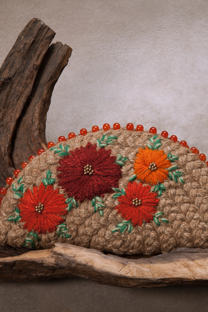 Dhaaga Orange Half Moon Clutch Bag