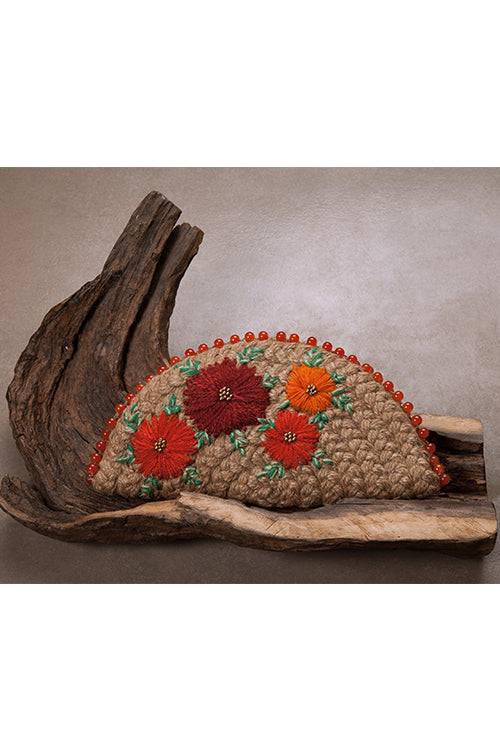 Dhaaga Orange Half Moon Clutch Bag