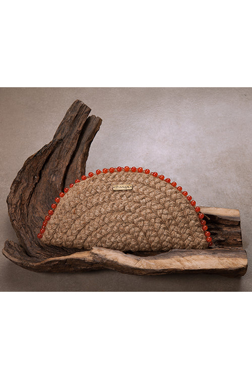 Dhaaga Orange Half Moon Clutch Bag