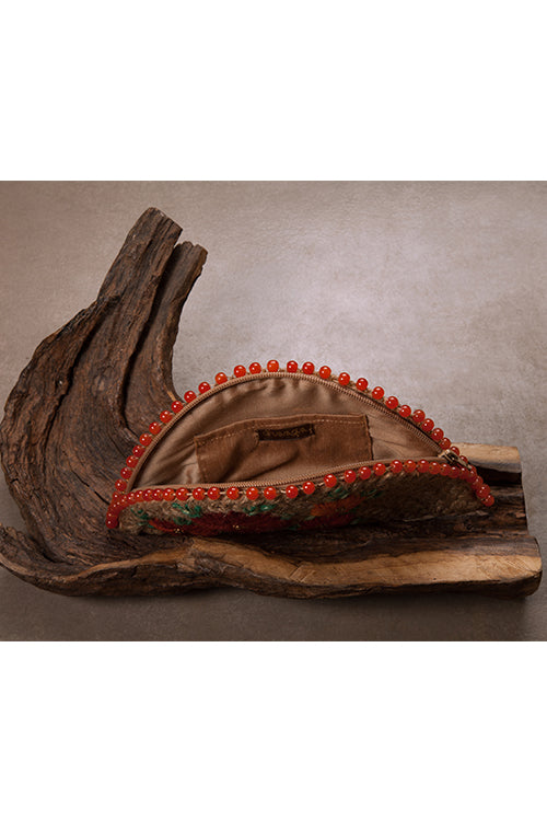 Dhaaga Orange Half Moon Clutch Bag