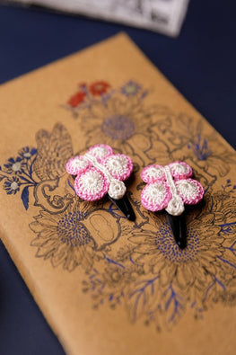 Samoolam Handmade Crochet Flower Hair Clips Set - White Butterfly