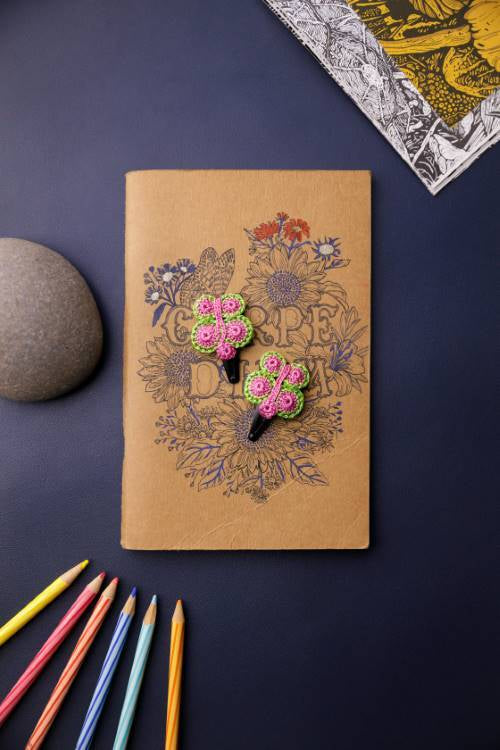 Samoolam Handmade Crochet Flower Hair Clips Set - Pink Butterfly