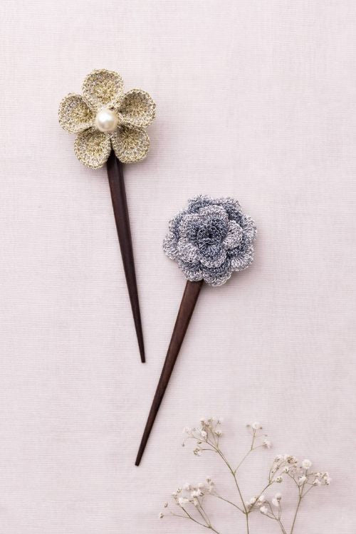 Samoolam Metallic Thread Flowers Hair Stick (Pair)