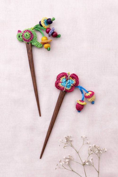 Samoolam Multicoloured Bird Butterfly Hair Stick (Pair) Green