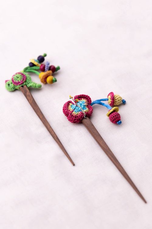Samoolam Multicoloured Bird Butterfly Hair Stick (Pair) Green