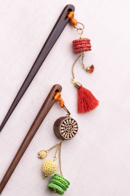 Samoolam Multicoloured Crochet & Block Hair Sticks (Pair)