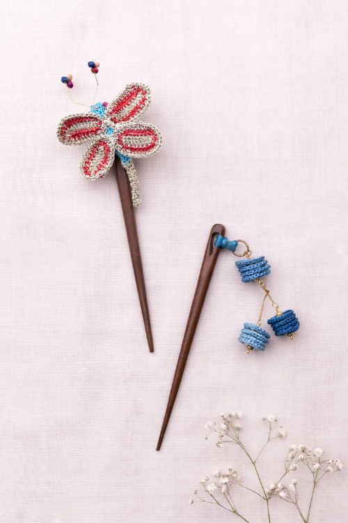 Samoolam Crochet Butterfly & Tiki Hair Sticks (Pair)