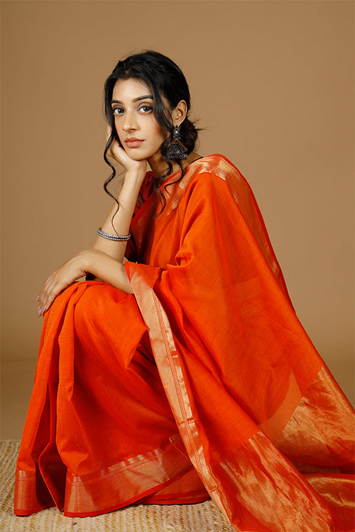 Handweave Maheshwari "Crimson" Silk Cotton Sarees