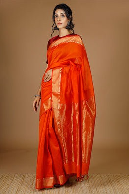 Handweave Maheshwari "Crimson" Silk Cotton Sarees