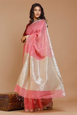 Handweave Maheshwari Red Handloom Cotton Silk Saree – Okhaistore