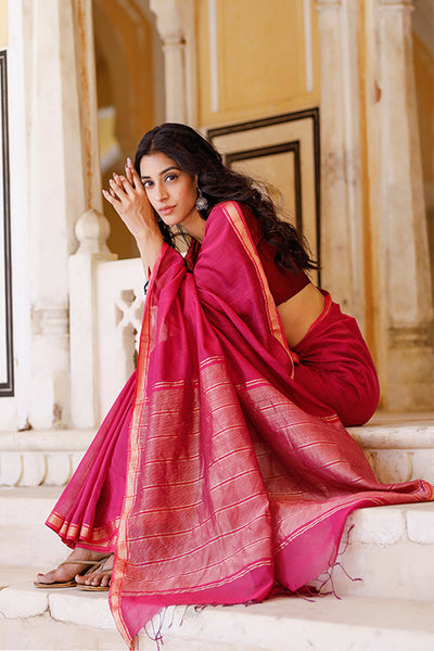 Shop Pink Maheshwari Tissue Silk Cotton Saree Online