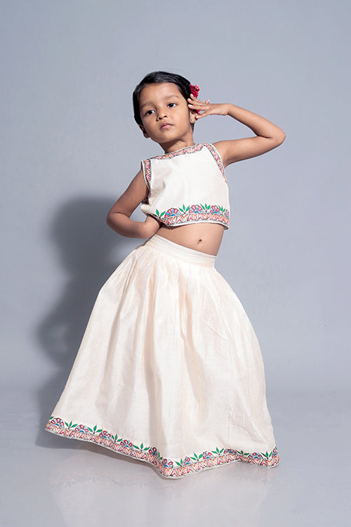 Diorama Designs "Nature" Handpainted Kids Crop Top & Lehenga Set