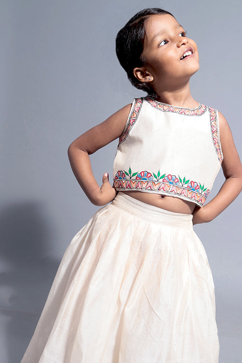 Diorama Designs "Nature" Handpainted Kids Crop Top & Lehenga Set