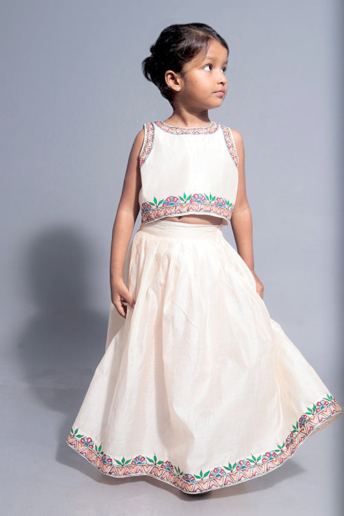 Diorama Designs "Nature" Handpainted Kids Crop Top & Lehenga Set