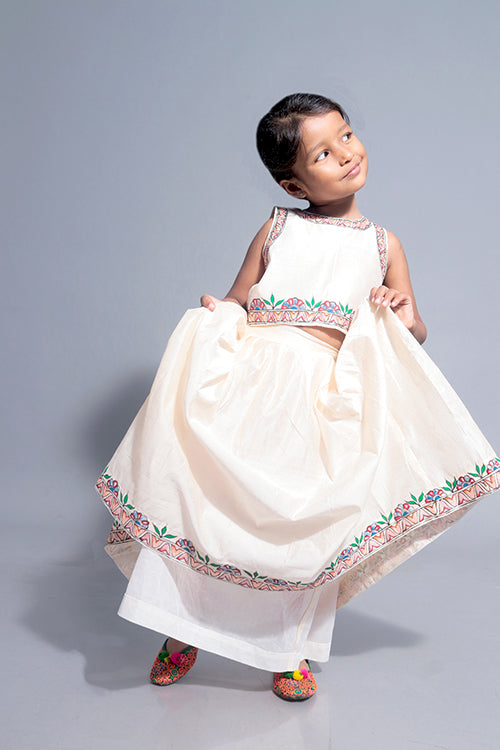 Diorama Designs "Nature" Handpainted Kids Crop Top & Lehenga Set