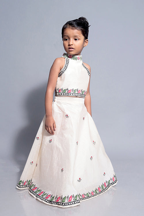 Buy Fayon Kids Pista Green Embroidered Crop Top with Lehenga (Set of 2) at  Redfynd