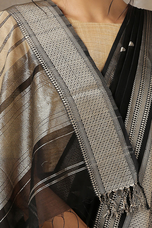 Handweave Maheshwari "Black" Handloom Cotton Silk Saree