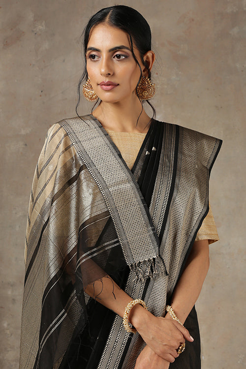 Handweave Maheshwari "Black" Handloom Cotton Silk Saree