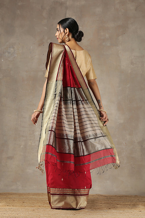 Handweave Maheshwari "Red" Handloom Cotton Silk Saree