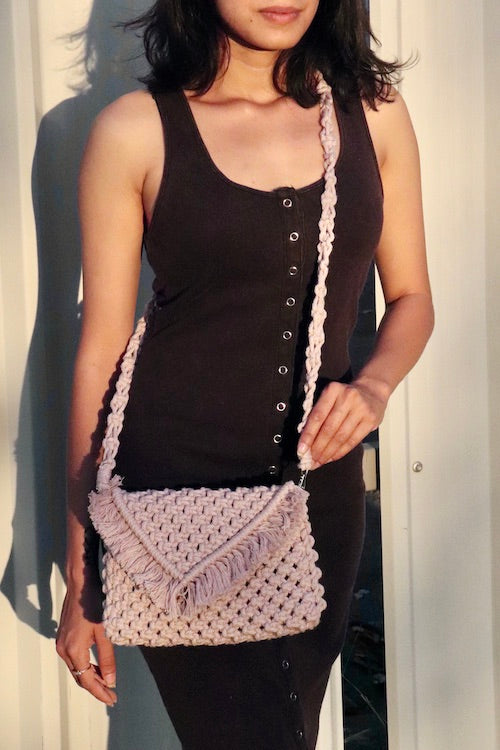 Handcrafted Clutch Bag With Sling Blush Grey Macrame Bag Online