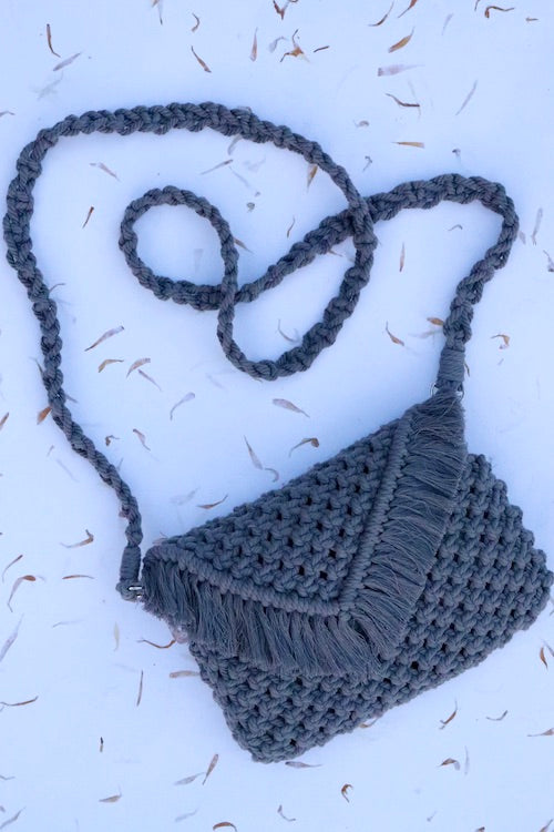 House of Macrame Handcrafted Macrame Clutch Bag with sling (Charcoal Grey)