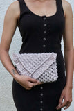Handcrafted Macrame Clutch Bag with swing (Blush Grey)