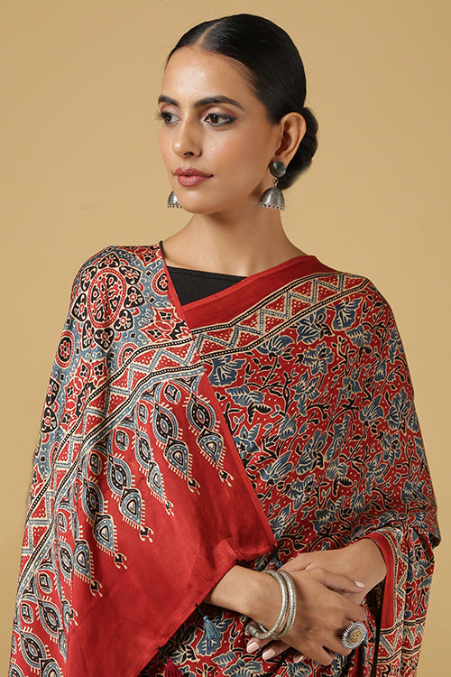 Jahangir Khatri - Red Ajrakh Modal Saree - 027