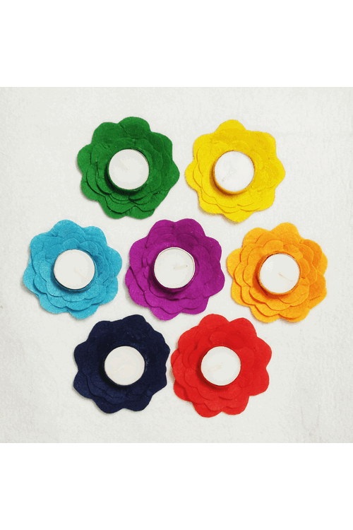 "Svatanya"Handcrafted Eco-Friendly Rose Flower Rainbow T-Light  Set of 7