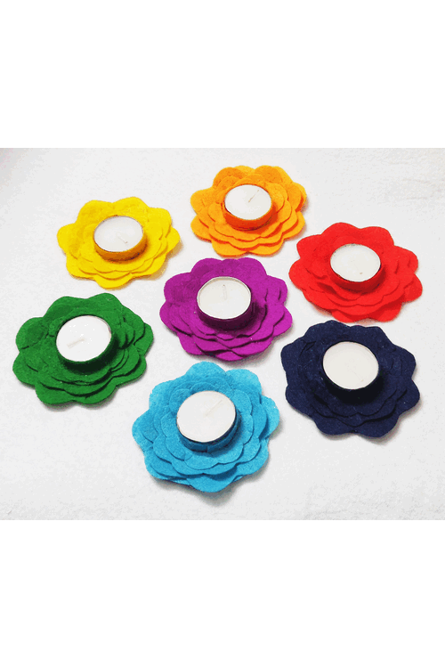 Handcrafted Eco-Friendly Rose Flower Rainbow T-Light  Set of 7 "Svatanya"