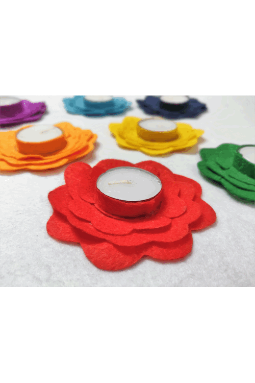 "Svatanya"Handcrafted Eco-Friendly Rose Flower Rainbow T-Light  Set of 7