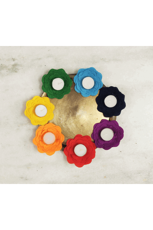 "Svatanya"Handcrafted Eco-Friendly Rose Flower Rainbow T-Light  Set of 7