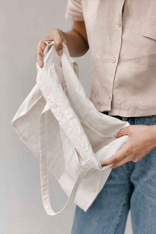 Cream Linen Tote Bag